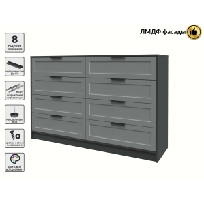 Kомод Тренд КТ-К157 (Антрацит ЛДСП/ Серый ЛМДФ) Ш1565 В1020 Г451